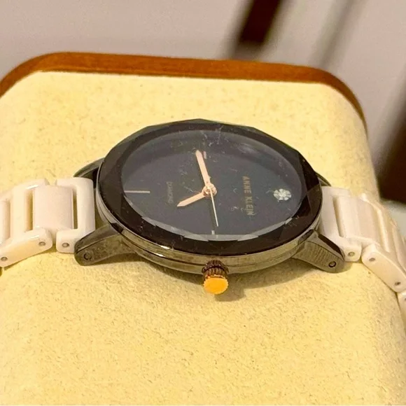 DIAMOND Set Dial Ladies🥂Champagne Blush Pink Ceramic Band Watch ANNE KLEIN - Picture 5 of 7